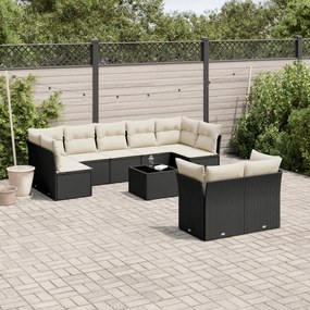 vidaXL 10 pcs conjunto sofás de jardim c/ almofadões vime PE preto