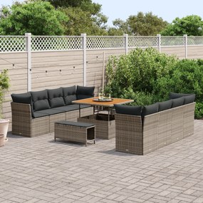 Conjunto de Sofá de Jardim de 11 Peças com Almofadas Cinza Rattan Sint