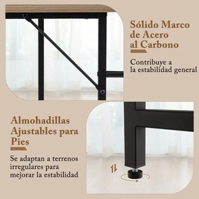 Secretária em forma de L de canto de 138 cm com estrutura em aço carbono Estante de 2 níveis e prateleira extraível Natural