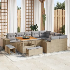 Conjunto de Sofás vidaXL de 12 peças com Almofadas Bege em Rattan Sint