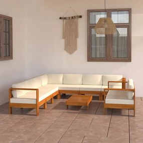 vidaXL 9 pcs conj. lounge de jardim c/ almofadões branco nata acácia