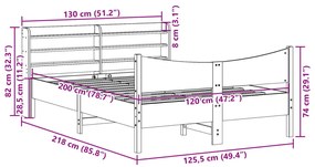 Estrutura de cama com cabeceira 120x200 cm pinho maciço