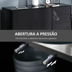 Aparador de Sala de Estar com 3 Portas 2 Gavetas e Prateleira Interior Ajustável Móvel Auxiliar de Armazenamento para Cozinha Dormitório Anti-Rolament