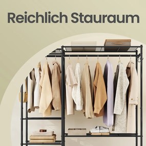 Guarda roupa aberto com estrutura metálica, 30 x 124,8 x 157,1 cm com 7 prateleiras Preto