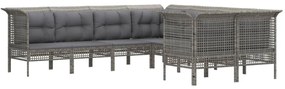 8 pcs conjunto lounge de jardim c/ almofadões vime PE cinzento