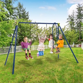 Conjunto de baloiço infantil 3 em 1 para crianças 3+ 200 kg com argolas de ginástica estrutura metálica para pátio jardim parque 278 x 142 x 177 cm