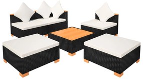 6 pcs conjunto lounge de jardim c/ almofadões vime PE preto