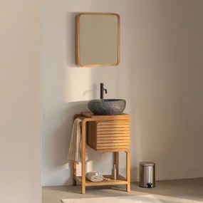 Conjunto De Móvel De Casa De Banho Em Madeira De Teca Bradley Irregular Em Cimento Preto ??40 Cm Fedro & Rectangular Esquina Arredondada - Sklum
