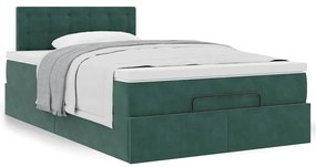 Estrutura de cama otomana com colchão verde escuro veludo