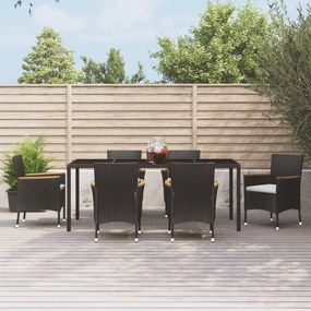 vidaXL 7 pcs conjunto de jantar p/ jardim c/ almofadões vime PE preto