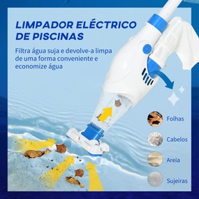 Outsunny Aspirador Limpador para Piscina Elétrico Autonomia de 45 Minutos com Poste Telescópico 54-113cm Escova e Bolsa de Malha para Piscinas Spas 161x20x17cm Azul e Branco