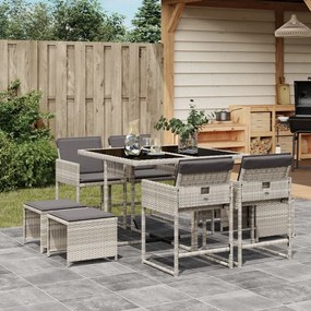 vidaXL 9 pcs conjunto de jantar p/ jardim c/ almofadões cinzento claro