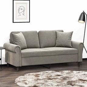 vidaXL Sofá 2 lugares c/ almofadas/almofadões 140cm veludo cinza-claro
