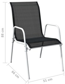 Cadeiras de jardim empilháveis 2 pcs aço e textilene preto