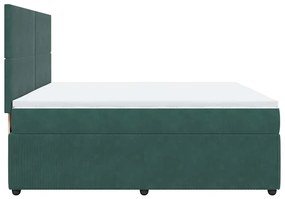 Cama com molas/colchão 200x200 cm veludo verde-escuro