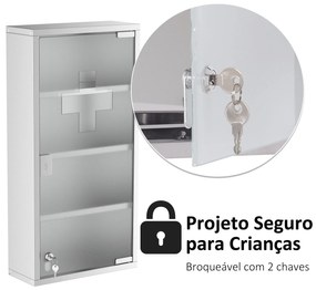 Gabinete nde remédios de aço inoxidável 60x30x12cm – Modelo Cefalù
