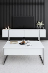 Conjunto de Mobiliário de Sala de Estar Luxe – Branco Prateado – Medid