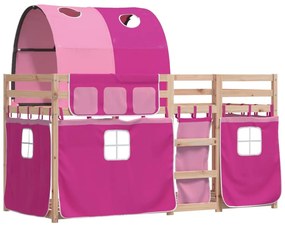 Beliche com cortinas 80x200 cm madeira de pinho maciça rosa