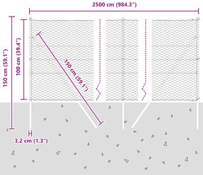 Cerca Hexagonal com 13 Postes Prateados 1x25 m Aço Galvanizado