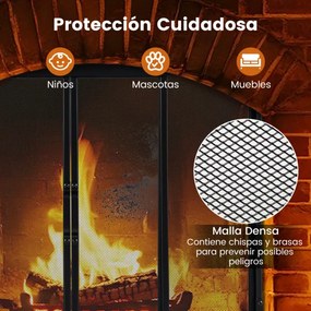Proteção Frontal para lareira 89 x 72 cm  com portas deslizantes e corta-fogo independente com tela metálica fácil de montar Preto