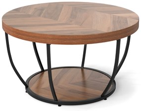 Mesa de centro redonda de 2 níveis com arrumação Mesa de chá de 80 cm com estrutura metálica Mesa de apoio para sala de estar Natural/preto
