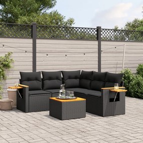 vidaXL 6 pcs conjunto sofás de jardim c/ almofadões vime PE preto
