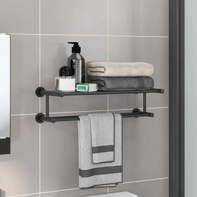 vidaXL Suporte de Toalha Preto 61 x 23 x 17 cm Aço inoxidável
