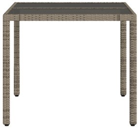 Mesa de jardim com tampo de vidro 90x90x75 cm vime PE cinzento