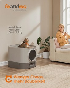 Caixa de areia XXL para gatos com tampa 54 x 42,8 x 40 cm (C x L x A), gaveta extraível e pá, castanho claro