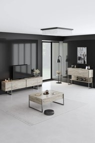 Móvel de TV "Madrid" - Travertino Mármore e Prata - 180x50x30cm - Desi