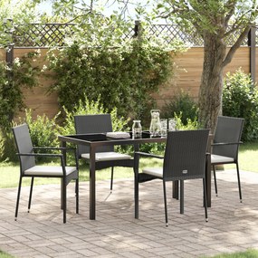 vidaXL Conjunto de Jantar de Jardim com 5 peças com Almofadas Preto Rattan de Polietileno