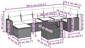 8 pcs conjunto sofás de jardim com almofadões vime PE preto
