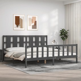 vidaXL Estrutura de cama com cabeceira 180x200 cm madeira maciça cinza