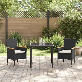 Conjunto de Jantar de Jardim 3 Peças com Almofadas em Rattan Sintético
