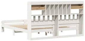 Cama com estante sem colchão 200x200 cm pinho maciço branco