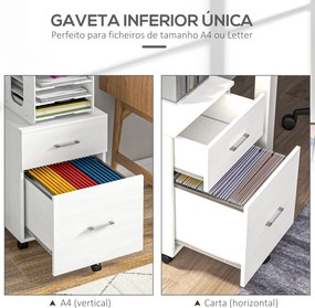 Arquivador para Escritório com 2 Compartimentos com Rodas Arquivador Móvel para Arquivos A4 ou Documentos 39,5x39x58,5 cm Branco