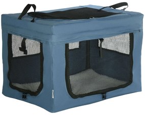 PawHut Transportadora Cães Gatos Portátil Dobrável 3 Portas Almofada Suave 60x42x42 cm Azul