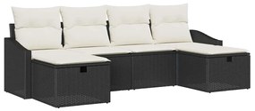 Conjunto de Sofás para Jardim 6 Peças com Almofadas Pretas de Rattan S