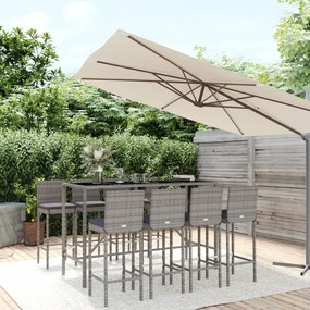 vidaXL 9 pcs conjunto de bar p/ jardim c/ almofadões vime PE cinzento