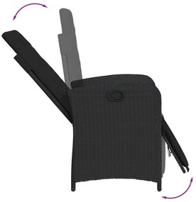 5 pcs conjunto de jantar p/ jardim c/ almofadões vime PE preto