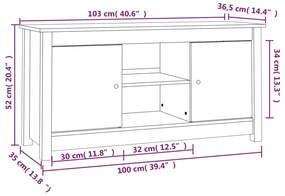 Móvel de TV 103x36,5x52 cm madeira de pinho maciça branco