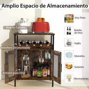 Garrafeira Aparador de cozinha industrial com estante para vinhos e suporte para copos 60 x 34 x 79 cm castanho rústico