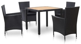 vidaXL 5 pcs conjunto jantar exterior com almofadões vime PE preto