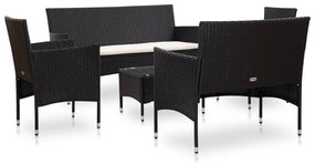 5 pcs conjunto lounge de jardim c/ almofadões vime PE preto