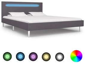 vidaXL Estrutura de cama com LED 140x200 cm tecido cinzento