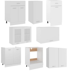 8 pcs conjunto armários de cozinha contraplacado branco