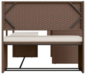Sofá de jardim forma de L c/ mesa e almofadões vime PE castanho