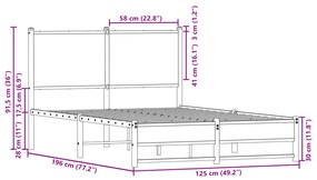 Estrutura de cama sem colchão 120x190 cm metal carvalho sonoma