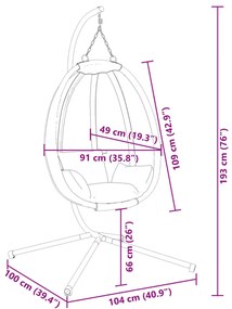 Cadeira forma de ovo suspensa c/ suporte tecido/aço antracite