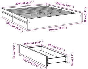 Estrutura de cama c/ gavetas derivados madeira cinza sonoma